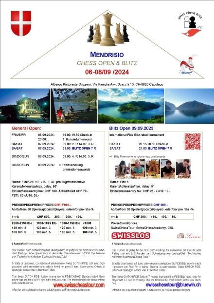 MENDRISIO OPEN, 06-08.09.2024 - Swiss CHess Tour