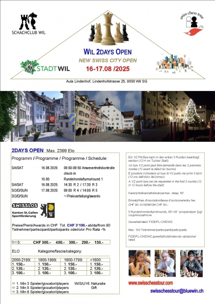 WIL SWISS CITY 2DAYS OPEN, 16-17.08.2025 - Swiss CHess Tour