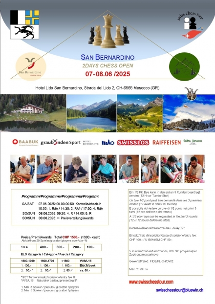 SAN BERNARDINO 2DAYS OPEN, 07-08.06 /2025 - Swiss CHess Tour