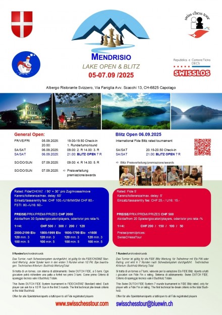 MENDRISIO OPEN, 05-07.09.2025 - Swiss CHess Tour