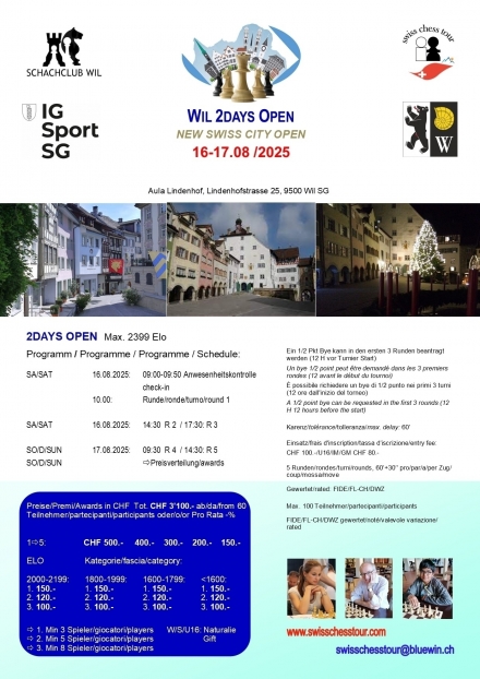 WIL SWISS CITY 2DAYS OPEN, 16-17.08.2025 - Swiss CHess Tour