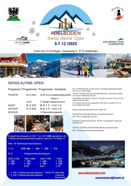 ADELBODEN OPEN, 5-7.12 /2025 - Swiss CHess Tour
