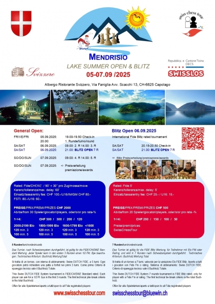 MENDRISIO OPEN, 05-07.09.2025 - Swiss CHess Tour