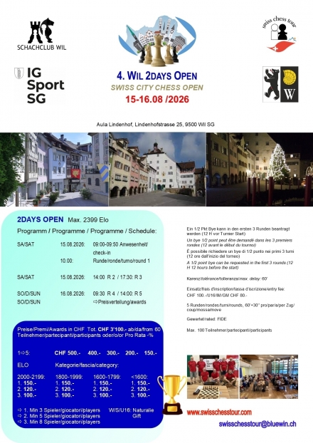 4. WIL 2DAYS OPEN, 15-16.08.2026 - Swiss CHess Tour