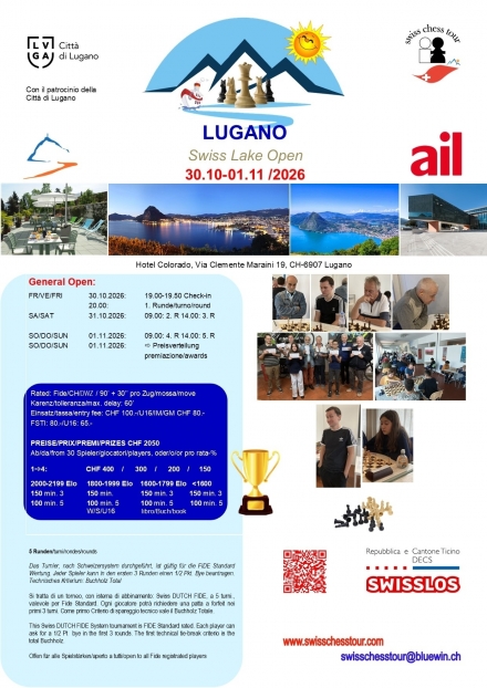 25. LUGANO OPEN, 30.10-01.11.2026 - Swiss CHess Tour