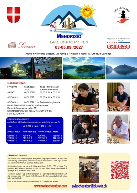 MENDRISIO OPEN, 03-05.09.2027 - Swiss CHess Tour